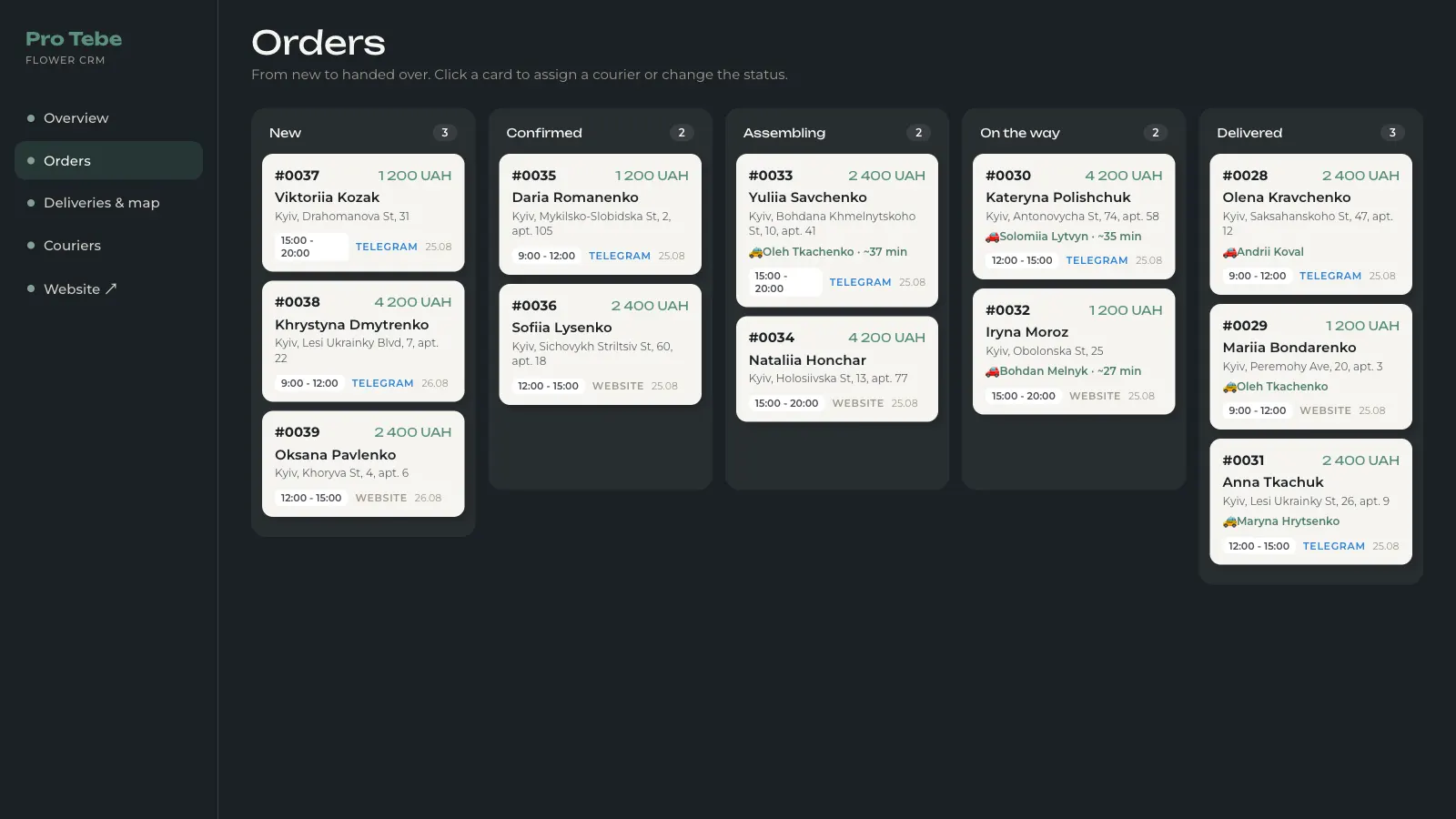 Flower Subscription Service: Telegram Ordering, Uklon Delivery Dispatch & CRM