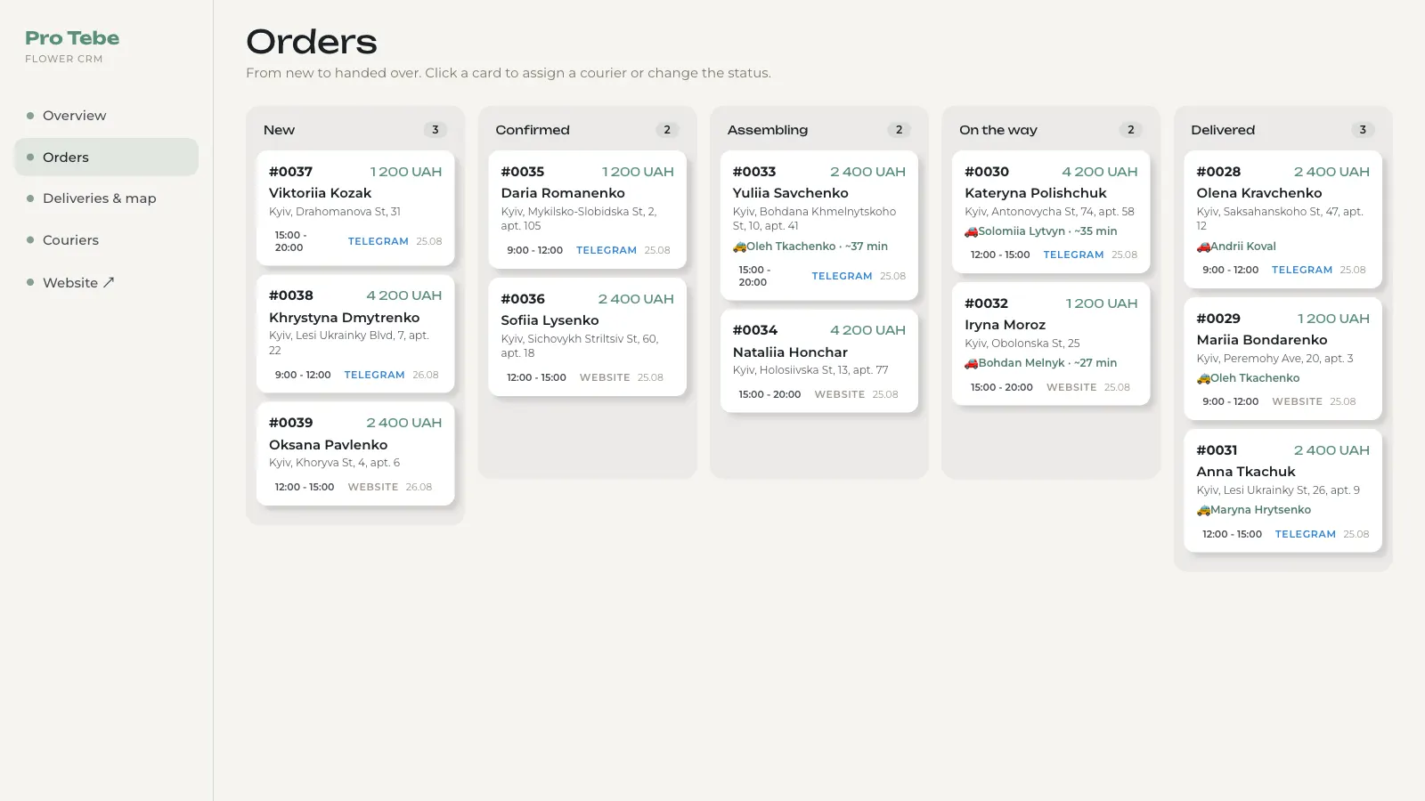 Flower Subscription Service: Telegram Ordering, Uklon Delivery Dispatch & CRM