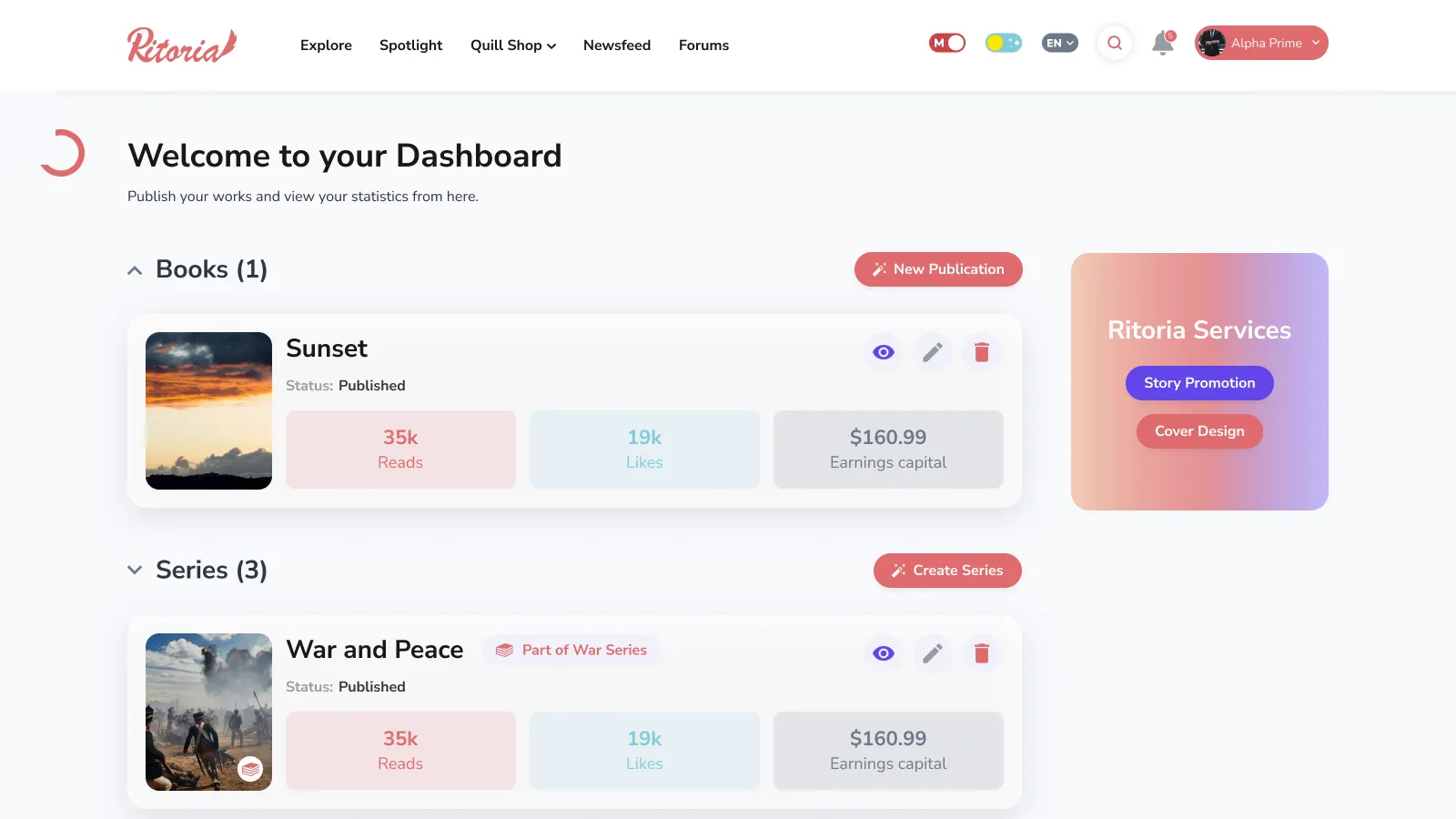 Ritoria: Social Self-Publishing Platform with Creator Monetization