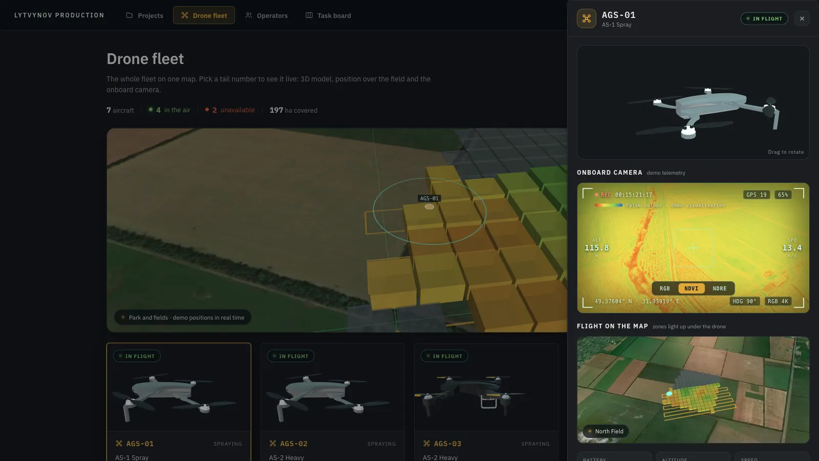 Autonomous Drone Swarm for Precision Farming: Fleet Control, Satellite Analytics & Field Ops