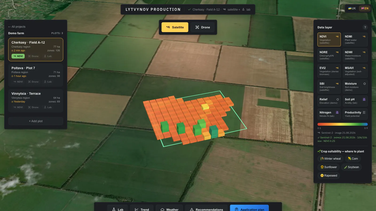 Autonomous Drone Swarm for Precision Farming: Fleet Control, Satellite Analytics & Field Ops