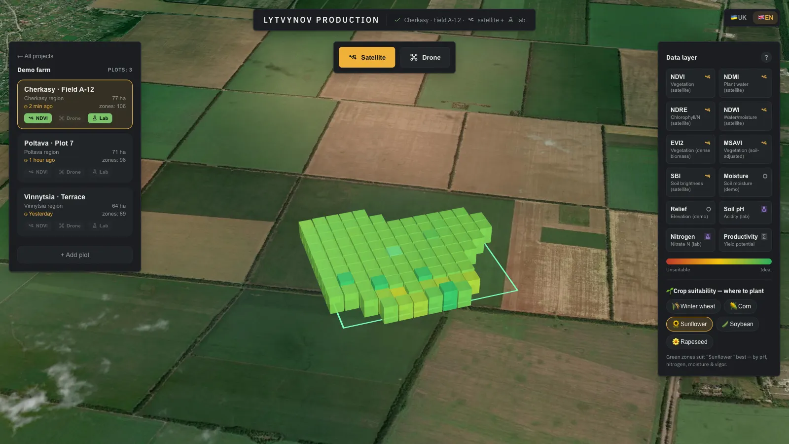 Autonomous Drone Swarm for Precision Farming: Fleet Control, Satellite Analytics & Field Ops