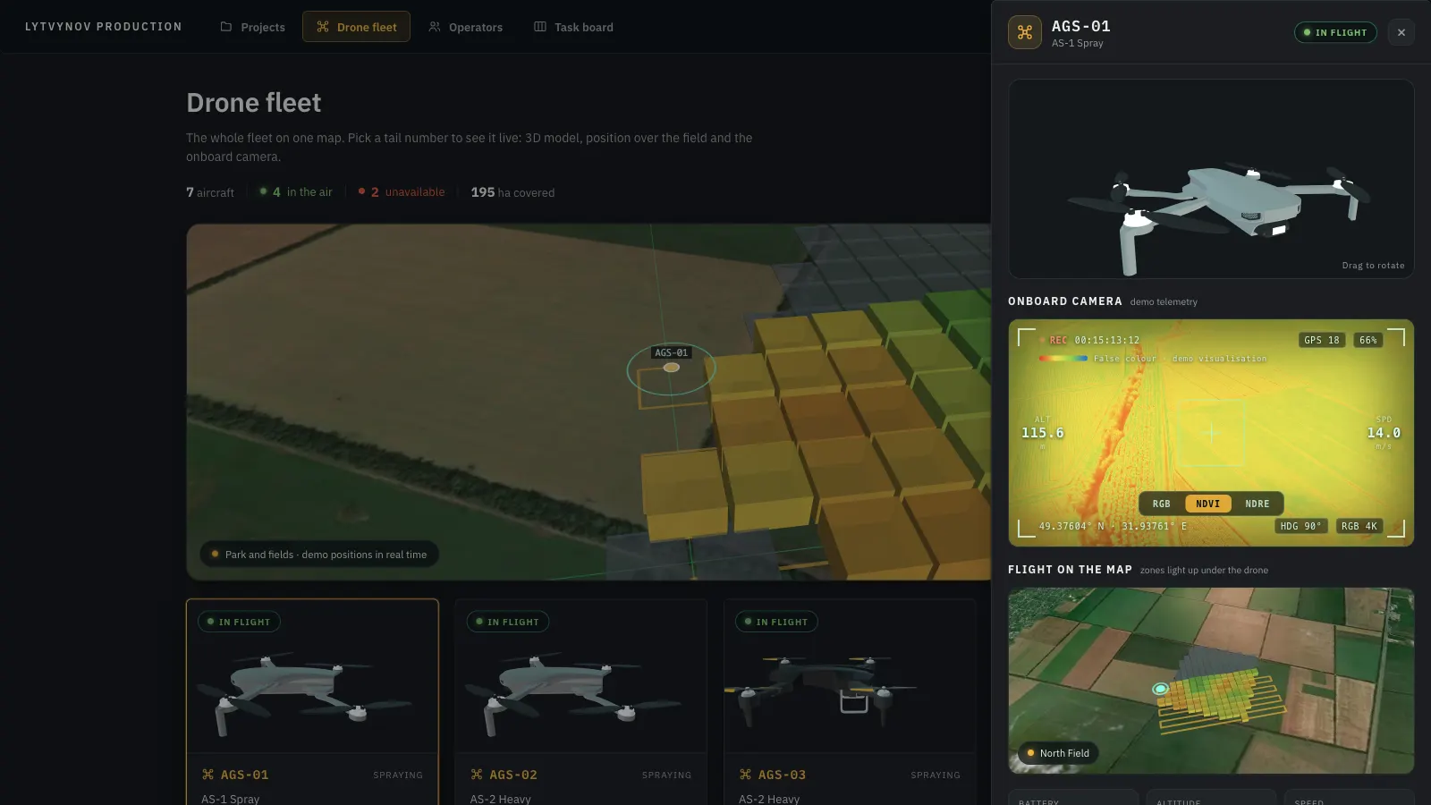 Autonomous Drone Swarm for Precision Farming: Fleet Control, Satellite Analytics & Field Ops